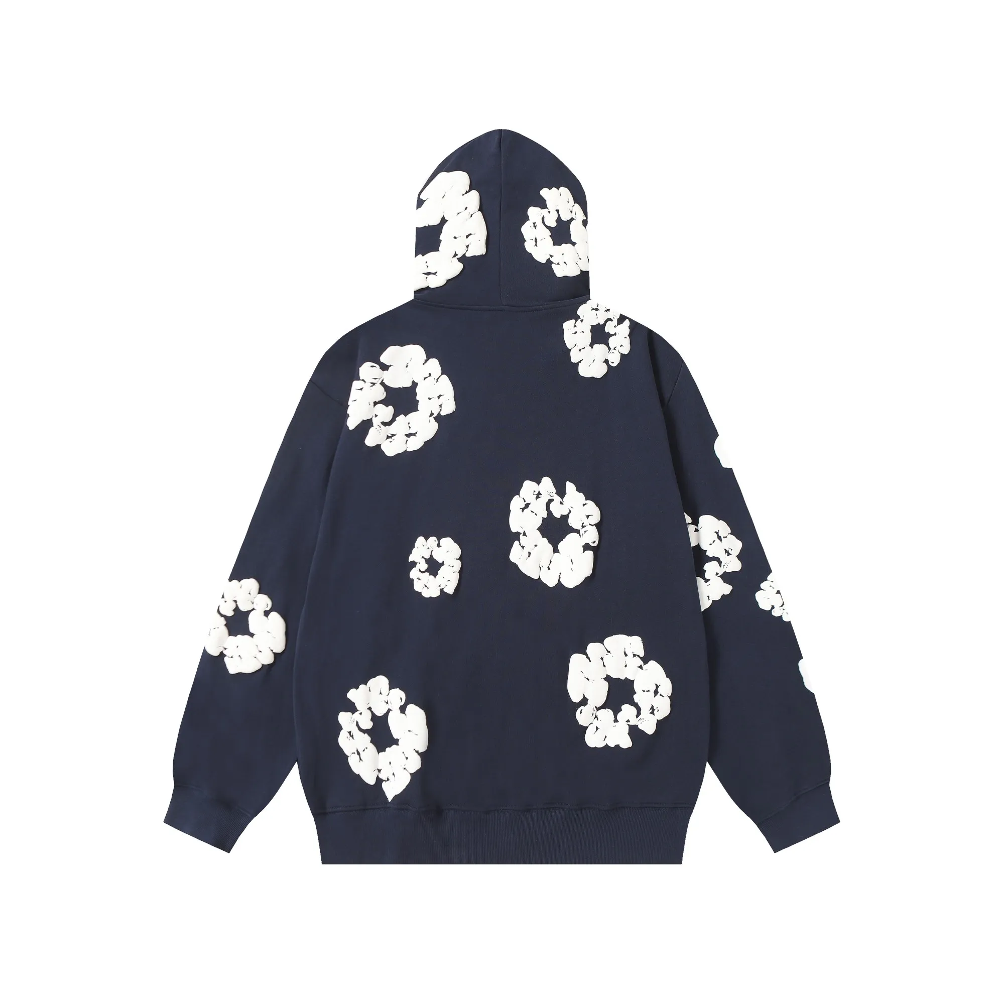 16 colors DENIM TEARS Kapok European and American trendy brand high-quality foam printed hooded sweatshirt jacket. Terry fabric weighs 380 grams. Threads are customized and dyed in the same color. Color Black Gray Blue Green Royal Blue Purple Red Orange Colorful Blue Pink White Sky Blue Brown Carbon Gray Black Gray White White Size S-XL